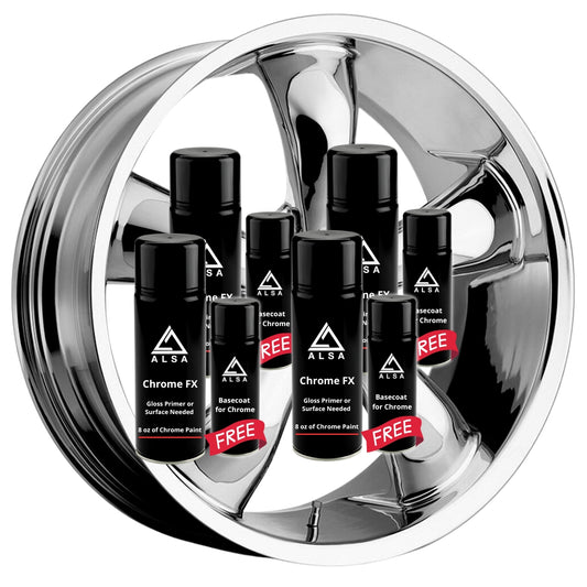 Genuine Alsa Easy Chrome FX – 8 Spray Can Bundle (4 Chrome FX + Free 4 Basecoats) – 100 sq ft Coverage – True Mirror Finish Guaranteed